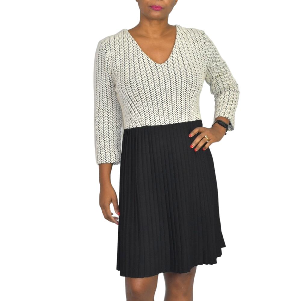 Ganni Jersey Dress Black Jacquard Knit Pleated Herringbone Anthro Size Medium